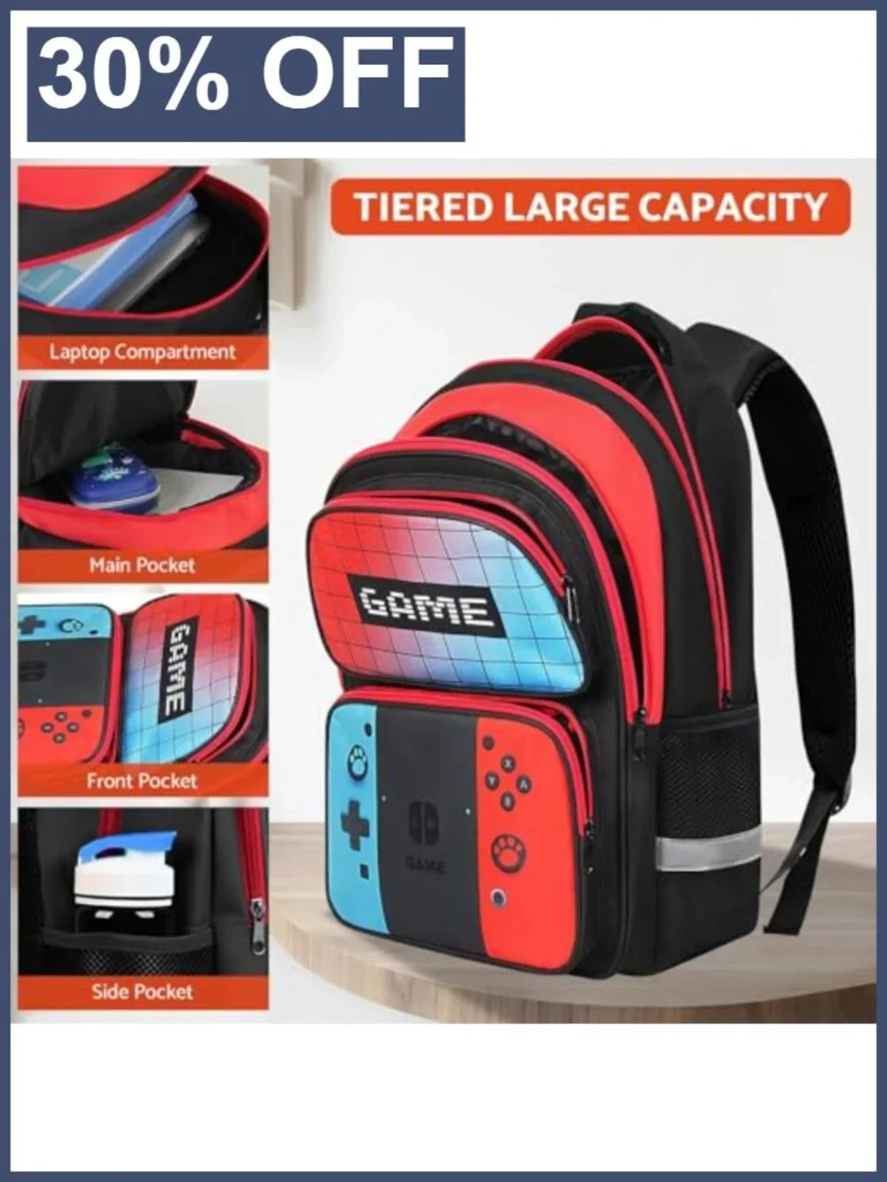 Boys School Backpack Set - Kids Gamer Bookbag with Lunch Box and Pencil Case,